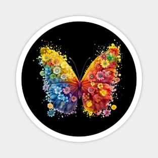 Rainbow butterfly with flowers Magnet